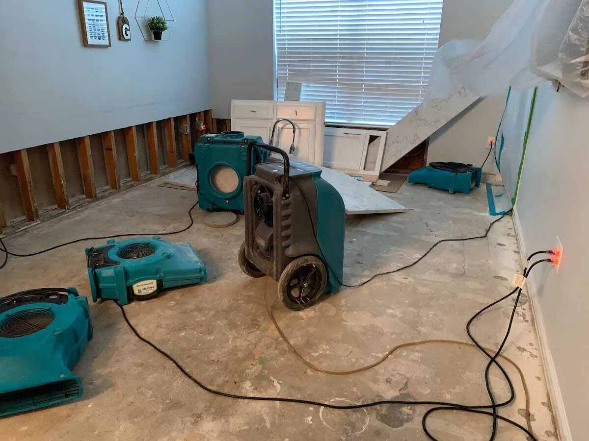 Dehumidifier in flood-cut room for Water Damage Restoration in Frederick