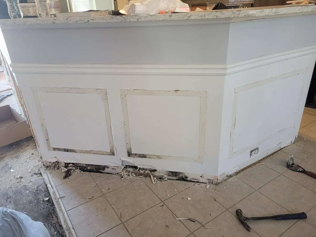 Water damage and mold on kitchen during Storm Damage Restoration in Frederick
